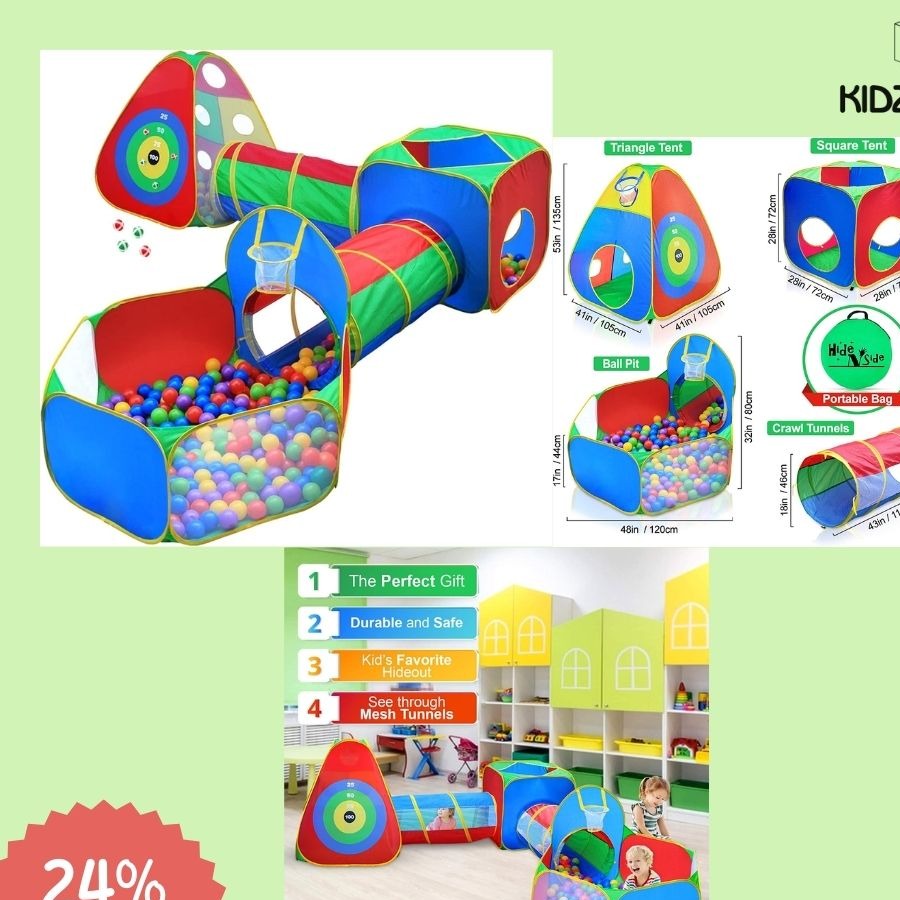 Hide N Side 5pc Kids Ball Pit Tents and Tunnels